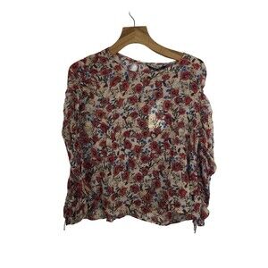 Zara Woman Premium Denim Collection Sheer Floral Long Sleeve Blouse Top Multi S